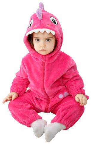 Doladola Baby pojkar flickor flanell djur enhörning sparkdräkt småbarn overaller spädbarn outfit(12-18 månader,Roshaj)