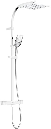 Bristan Quadrato Thermostatic Diverter Square Bar Mixer Shower - Exposed Safe Touch Chrome Shower Mixer with Square Fixed Shower Head, Hose, and Multi Spray Pattern Shower Head, QD SHXDIVCTFF C