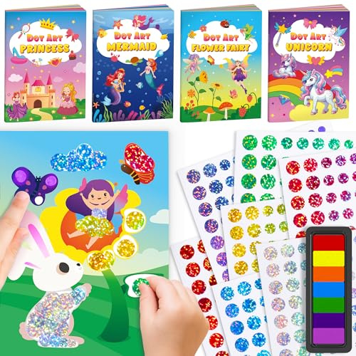 D-FantiX Bastelsets für Kinder, Dot Art Aktivität Kit mit Stempelkissen, DIY Punkt Aufkleber Kunst Bastelaktivität für Jungs Mädchen im Alter von 3 4 5 6 7 8 9 Jahren Partybevorzugungs