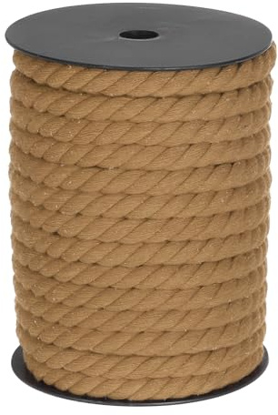 sourcing map Baumwollseil, 3 Stränge, gedreht, geflochten, braun, 10 mm x 22,9 m, für Wandbehang, Pflanzenaufhänger, Stricken, Makramee-Knoten