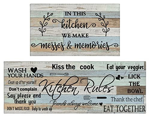 Farmhouse Kitchen Rug Sets of 2 Piece Non Slip Kitchen Rugs and Mats Washable Kitchen Mats for Kitchen Floor Mat Carpet Runner Rugs for Hallway Laundry Decor 17x30+17x47