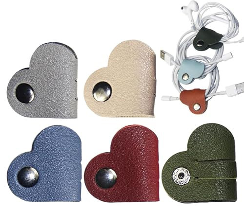 Organisateur de câbles en forme de cœur - Attache-câbles en forme de cœur - Attache-câbles de gestion des câbles - Organisateur de câbles en cuir - Support pour écouteurs - Enrouleur de câble pour