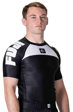 FUJI IBJJF Ranked Shortsleeve Jiu Jitsu SS Rashguard, BJJ Rashguard for Men and Women, Size Medium, Black