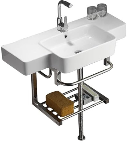 SXSYTR Lave Main d'angle, Meuble Lave-Mains À Suspendre avec Lavabo, Meuble De Rangement Blanc, Lave Main avec Meuble Angle Lave Main, Moderne Et Fonctionnel Vec Robinet Adapté Aux Petits Espaces