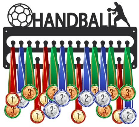 SUPERDANT Soporte para medallas de balonmano, soporte para medallas deportivas, montaje en pared, medallas de balonmano, 30 ganchos, color negro mate, organizador de premios para atletas, 40 x 20 cm