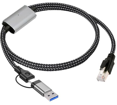 cablecc 1000 Mbps Combo USB Tipo A y Tipo C USB-C a Ethernet Cable RJ45 Cable macho Conexión directa a red LAN Gigabit