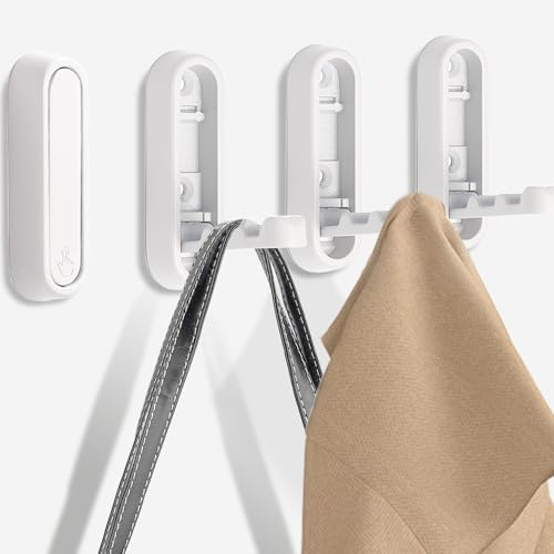 Sqsyqz 4 Stück Faltbarer Kleiderhaken, Zinklegierung, klappbare Wandhaken zum Aufhängen von Mänteln, Handtüchern, Hüten, Rucksäcken, strapazierfähigen Wandhaken (weiß)