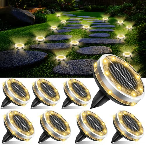 Bzavor 8 Stück IP65 Solar Bodenleuchte Aussen, Upgraded 8 Obere + 4 Seitliche LED-Lichtperlen Solarleuchten Garten, Bodenleuchten Außen Wasserdicht, Solarlampen für Außen,Boden Solarleuchten