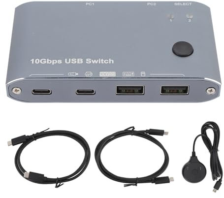 USB Switcher Selector, 2 Computers Sharing 4 USB Device for PC Mouse Keyboard Printer Scanner, A and C Input, 10Gbps Data Transfer, for Wins, OS X, Chrome OS, Linux