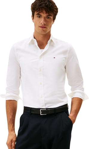 Tommy Hilfiger Herren Hemd Flex Poplin Kent Collar Slim Fit, Weiß (White), XXL