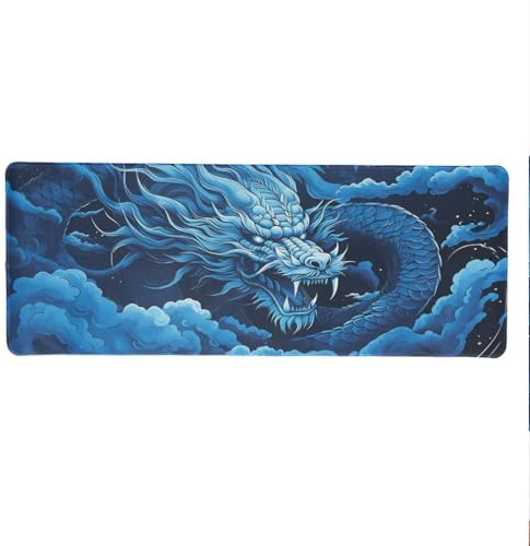 lachineuse XXL Mauspad – Blauer Drache – Mythen und Traditionen – 800 x 300 x 3 mm – Chinesisches Dekor – Rutschfest und wasserabweisend – Bürodeko – Japan Asien Geschenkidee