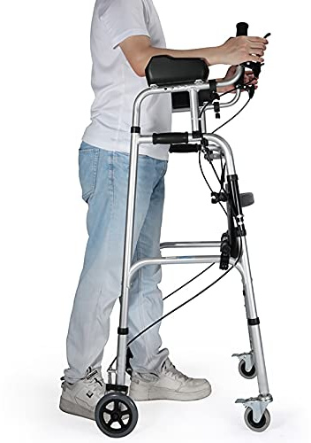 Andador Ligero Y Estrecho para Ancianos, Plegable Y Resistente, Sin Ruedas, Conteras Antideslizantes, Aluminio, Más Silencioso, Más Fuerte, Más Duradero (with Leather Seat)