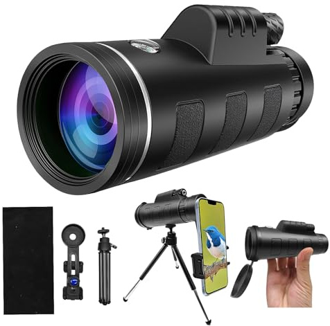 Telescopio monocular, 80 x 100 HD monoculares de alta potencia para adultos con adaptador de smartphone, trípode, monocular para caza, observación de aves, viajes, camping, senderismo, prisma BAK4