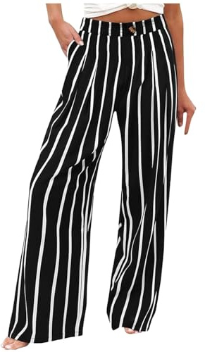 Pantalon Taille Haute Femme à Rayures, Pantalon Large Grande Taille DéContracté Fluide Pantalons LéGer Chic Et éLéGant Long Classique Pas Cher Pants Droits De Bureau Affaires Quotidien