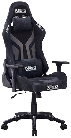 Brigros Nitro - Sedia Gaming In Tessuto Scamosciato E Similpelle Reclinabile 155° Con Cuscino Lombare E Cervicale, Sedia Da Gaming Ergonomica Con Braccioli 3D Regolabili Modello Flyco (Grigio/Nera)