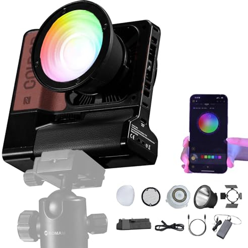 COLBOR Luz de vídeo W60R RGB, luz de cámara de 60 W, control de 2,4 G/APP, luz continua de estudio CRI 97+, reducción de ruido, ventilador integrado, silenciar la luz de película Bowens Mount (con