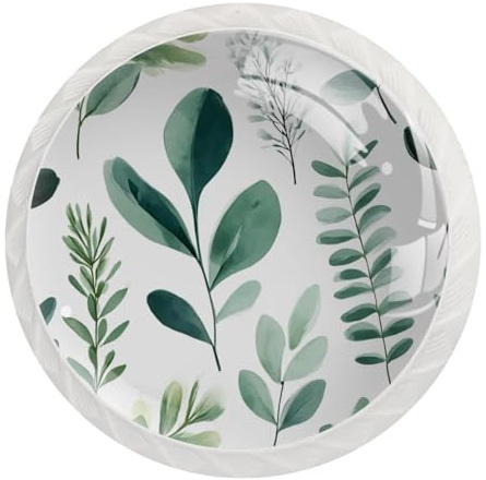 JAVENPROEQT Set di 12 pomelli rotondi in cristallo di eucalipto verde salvia grigio salvia botanica per cassettiera, armadio, armadio, con viti, decorazione per la casa e l'ufficio della scuola