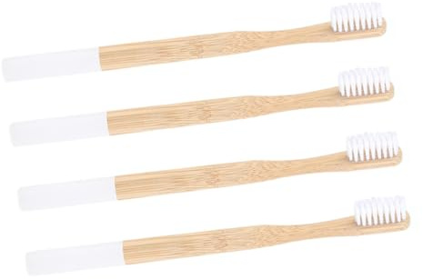 Cepillo de Dientes de Bambú para Adultos 4 Piezas Blanco | Cerdas Suaves, Diseño Antideslizante, para Viaje y Hogar, Higiene Bucal Diaria