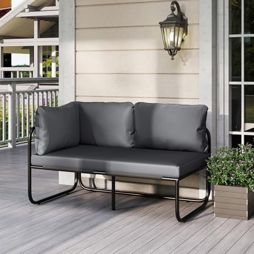 GIANTEX Garten Lounge Sofa 2-Sitzer mit Metallrahmen in Grau | Gartenmöbel Set mit Kissen, Balkon- und Terrassenmöbel für den Außenbereich