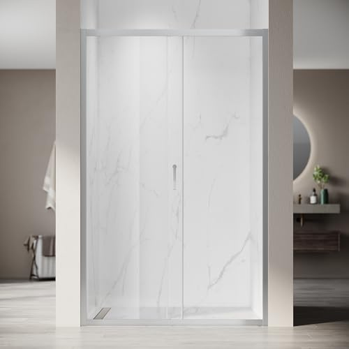 SONNI Duschkabine mit Schiebetür aus 5 mm ESG, 120x185 cm, silber | Einteiliges Aluminiumprofil, leichtgängiges Schiebesystem, Edelstahlgriff, beidseitig montierbar