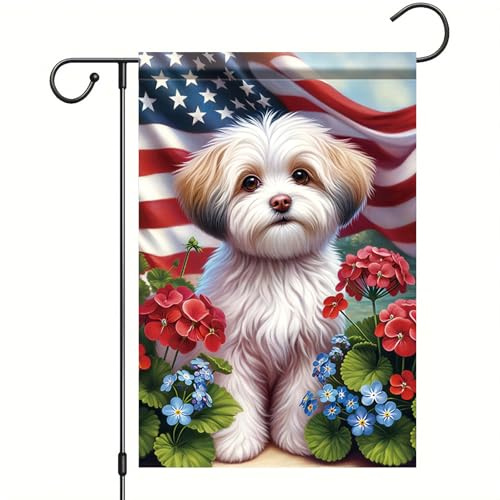 Drapeau De Jardin 4 Juillet Chien Maltais Bienvenue Américain Usa Patriotique Pride Flag Premium Drapeau De Bienvenue Antifouling Garden Flag Pour Patio Pavillon Home 30X45Cm