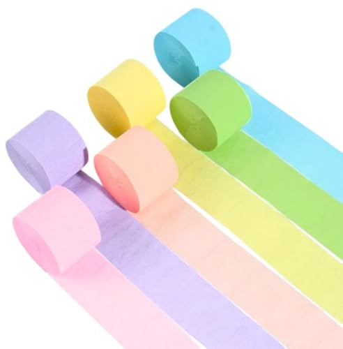 Papel de crepón colorido – 25 x 4,5 cm – 12 rollos (6 sabores macarones) – Ideas de decoración para fiestas, cumpleaños, boda, Navidad
