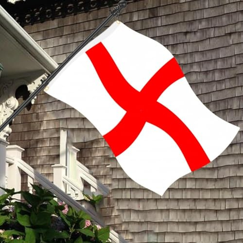 St. Georges Flagge mit Stab, große St. George-Flaggen mit 152 cm Wandmontage, Montagehalterung, England-Flaggen 1,5 x 0,9 m mit Ösen, Polyester, leicht zu reinigen