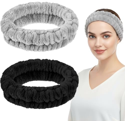 2 Stück Abschmink Haarband Kosmetik Damen Elastisch Spa Gesicht Stirnband Mädchen Waschbänder Flanell Weiches Stirnbänder Saugfähiges Haarbänder Für Dusche Hautpflege Make Up Waschen