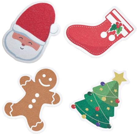 VALICLUD 4pcs Christmas Dishwashing Sponges Wood Pulp Non-Oil-Stick Scrubbers for Kitchen Reusable Absorbent Dish Cleaning Sponge with Cartoon Holiday Designs for Dishes Counters and
