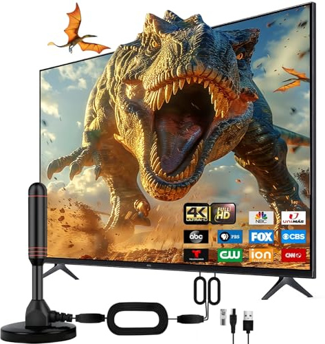 HD Digital TV Antenna with Dual Signal Booster – 4K 1080P Compatible Indoor Antenna | 50-Mile Reception Range | Magnetic Mount with 16.5ft Coax Cable