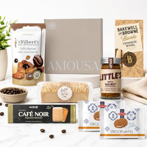 Coffee Gift Set Hamper With Maple Walnut Instant Coffee, Stroopwafels, Viennese Biscuits, Cafe Noir Biscuits, Espresso Chocolate Nut Mix & Mini Cake - Hampers & Gourmet Gifts, Fathers Day Hamper