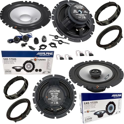 EvoTuning Kit 6 Casse Altoparlanti per VW Golf IV Serie dal 1997 al 2004 Anteriori e Posteriori compatibile con Alpine Sxe-1750S+Sxe-1725S Set 2 Woofer 2 Tweeter 2 Coassiali 4 Anelli 4 Cavi
