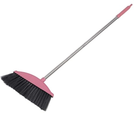 HEALEEP Long Handle Sweeping Broom with Stainless Steel Handle, Thick Pink Floor Cleaner for Household Use on Linoleum and Tile, Suitable for Indoor and Driveway Cleaning Assorted Style