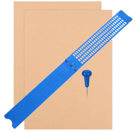 POPETPOP Kit Completo Scrittura Braille Tavoletta Portatile, Punteruolo e Fogli di Pratica, Strumento per Apprendimento Braille e Uso Esterno