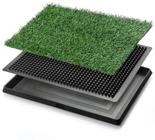 Dog Toilet Tray with Artificial Grass and Washable Pee Pad, 63.5 x 51 cm Dog Grass Patch, Pet Potty with Indoor/Outdoor Loo Puppy Toilet Training