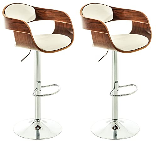 CLP 2er Set Barhocker Kingston Mit Kunstlederbezug I Höhenverstellbarer Barstuhl Mit Robustem Metallgestell | Farbe walnuss/weiß