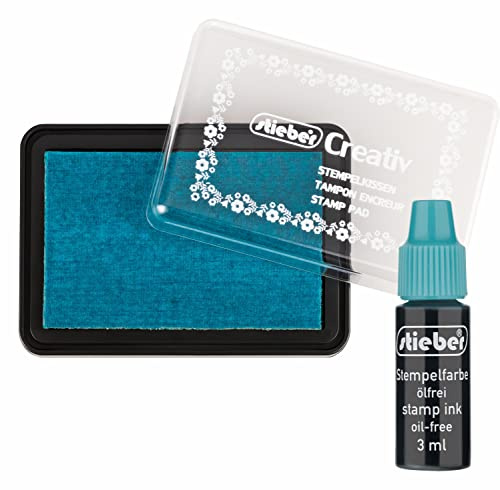 stieber® Stempelkissen Tupfkissen (40×63 mm)-Set mit 3 ml Nachtränkfarbe (TÜRKIS)