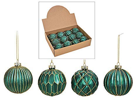 MC-Trend 12 edle Weihnachtskugeln im Set aus Glas (Ø 8 cm) – einzigartige Christbaumkugeln für Festliche Eleganz. Glanz und Stil für Ihren Weihnachtsbaum (Grün Gold)