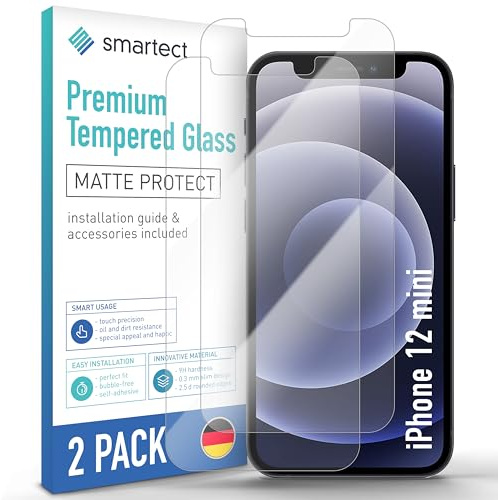 smartect Schutzglas 2 Stück Matt für iPhone 12 mini, HD Panzerfolie Anti-Kratzer, Displayschutz entspiegelt, 9H Härte, Stoßfest, Blasenfrei