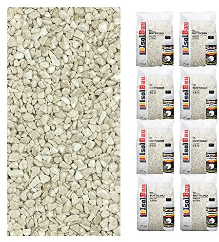 Isolbau Steinteppich SET Marmorkies 200kg + Bindemittel bis 20m² Botticino 4/8mm Epoxidharz, Terassenboden, Natursteinboden Marmorkies Bodenbelag, Steinboden Bodenbeschichtung, Marmorstein Innen Außen