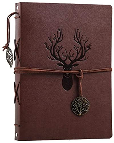Yanyan Scrapbook Leder Fotoalbum Hochzeit Gästebuch DIY Erinnerungen Buch Sammelalbum Nachfüllbar Schwarze Seiten für Junge Frau Mama Tochter Freundin (Hirsch), Braun