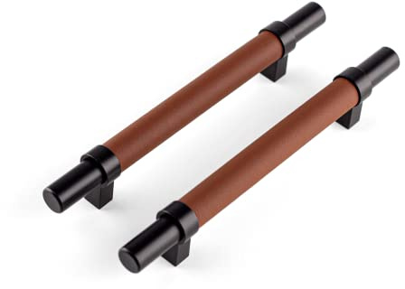 Brute Strength – Möbelgriffe – Schwarz/Braun – 192/128 mm · 12 Stück | Schubladen- und Schrankgriffe aus Stahl und Vollnarbenleder; 192 mm Länge, 128 mm Lochabstand; für Küche und Bad