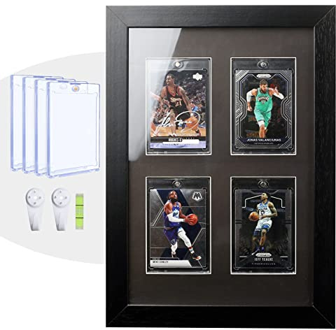 Bivitre Sammelkarten Display Rahmen - Wandhalterung Baseball Karte Vitrine mit UV-Schutz Magnetischer Kartenhalter für 4 Standardkarten, Display für Basketball Fußball Hockey Pokemon MTG Yugioh