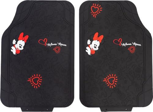 Coppia di tappetini per auto Minnie Mouse, in Pvc, universali, 44 x 65 cm, di colore nero e rosso