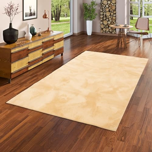 Luxus Fellteppich Pearl Curry – Weicher Kunstfell Hochflor Shaggy Teppich
