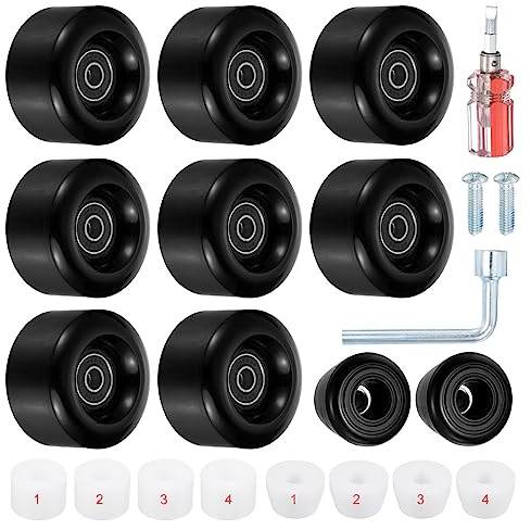 PATIKIL 58mmx32mm Ruote Skate con Cuscinetti Durevoli, Freni Skate, Resistenti all'Usura PU Ruote Sostituzioni per Quad Pattini e Skateboard - 1 Set (Nero)