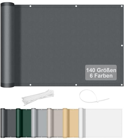 AXT SHADE Benutzerdefinierte Größe Balkon Sichtschutz Wetterfest 0.8x3m Balkonverkleidung Balkonabdeckung Balkonbespannung Blickdichte Windschutz und UV-Schutz für Balkongeländer-Dunkelgrau