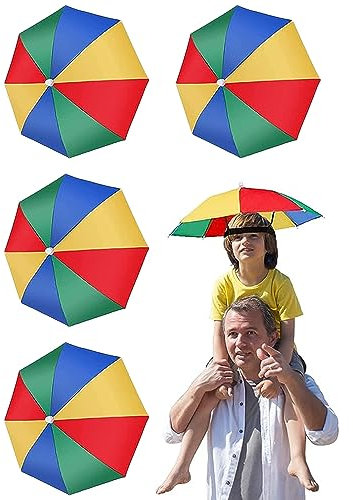 Puedno Head Umbrella Hat - 4 PCS Adjustable Rainbow Caps With Elastic Bands for Kids and Adults, Fishing Hat