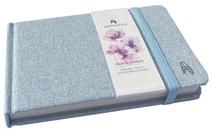A6 Zeichenbuch mit 100% Baumwollumschlag - Querformat - A6 Zeichenblock für Aquarell und Tinte - 60 Seiten, 30 Blätter, 200 g/m². Reise-Skizzenbuch. Innentasche und Gummibandverschluss