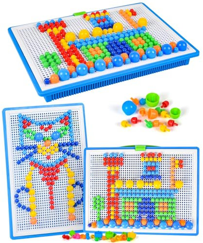 AUAUY Mosaik Steckspiel für Kinder, Kinderspiel zum Farbenlernen, Steckmosaik mit 296 Steckperlen, Kreatives Pädagogisches Lernspielzeug für Jungen Mädchen ab 2 Jahre Geburtstagsgeschenk